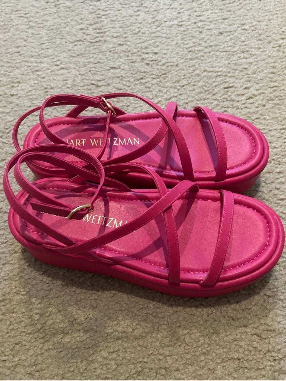 Stuart Weitzman Bright Pink Strappy Slingback Sandals - Picture 4 of 6